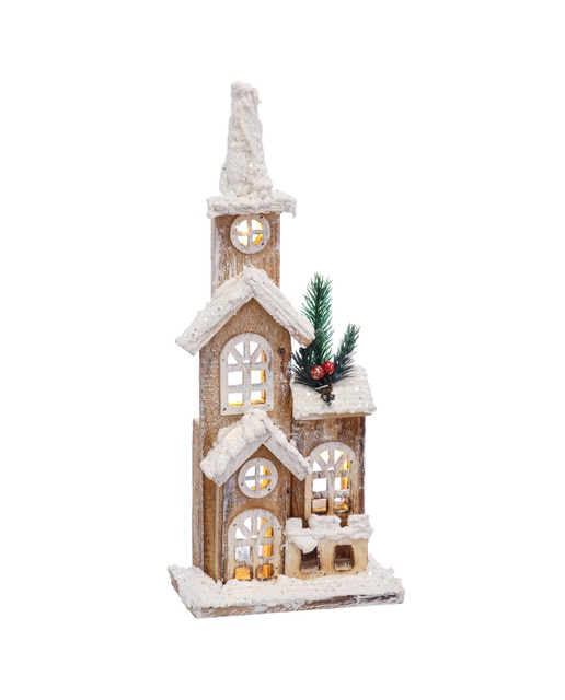 Iglesia nevado con luz madera