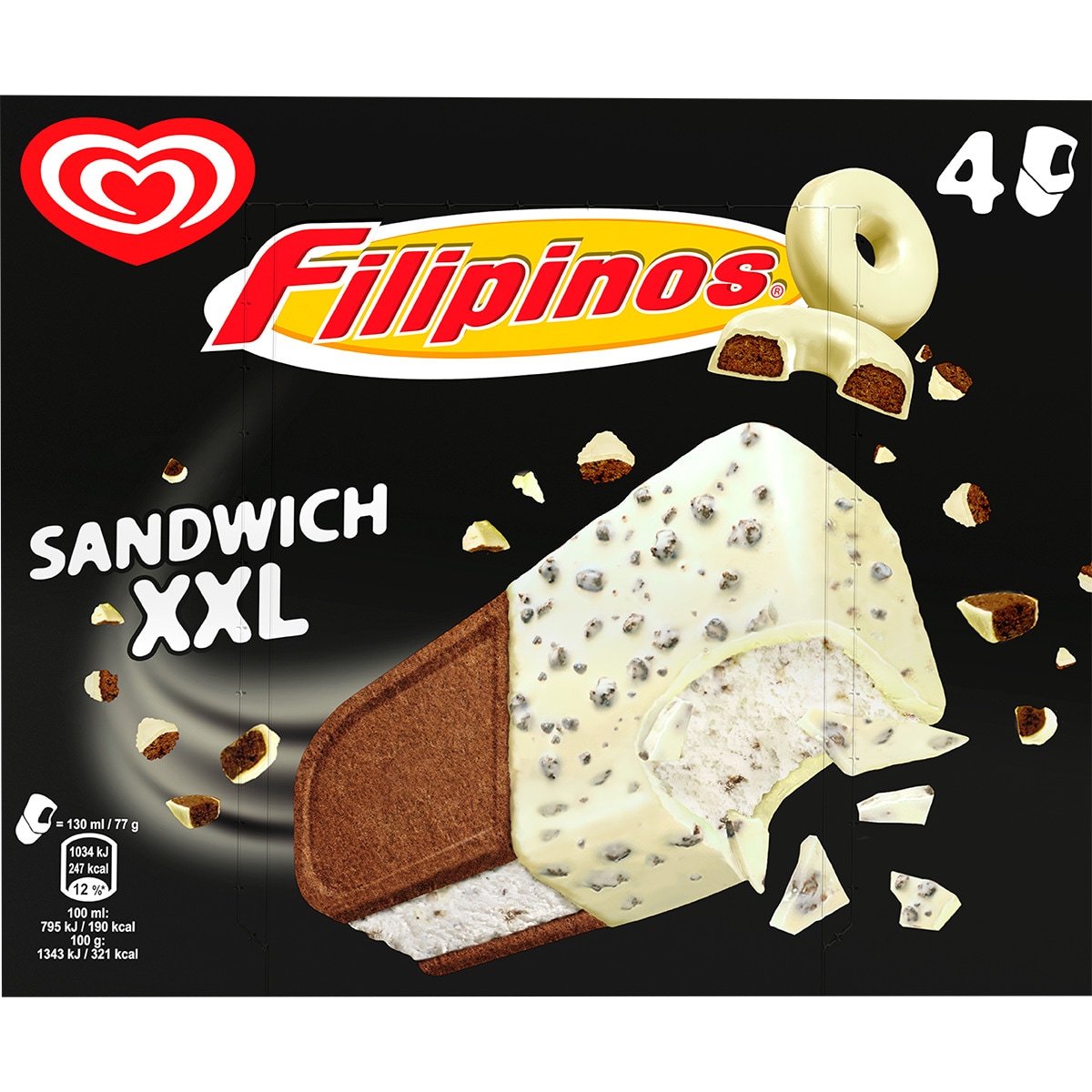 Gelado Sandwich XXL Filipinos Pack 4 unidades embalagem | 520 ml