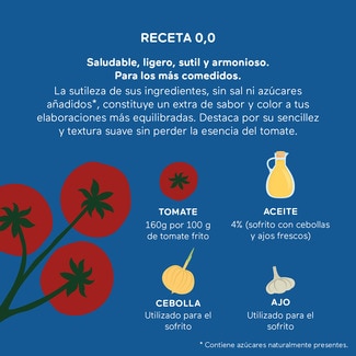 Tomate frito 0,0 sin sal ni azúcares añadidos sin gluten envase 350 g neto escurrido - Orlando