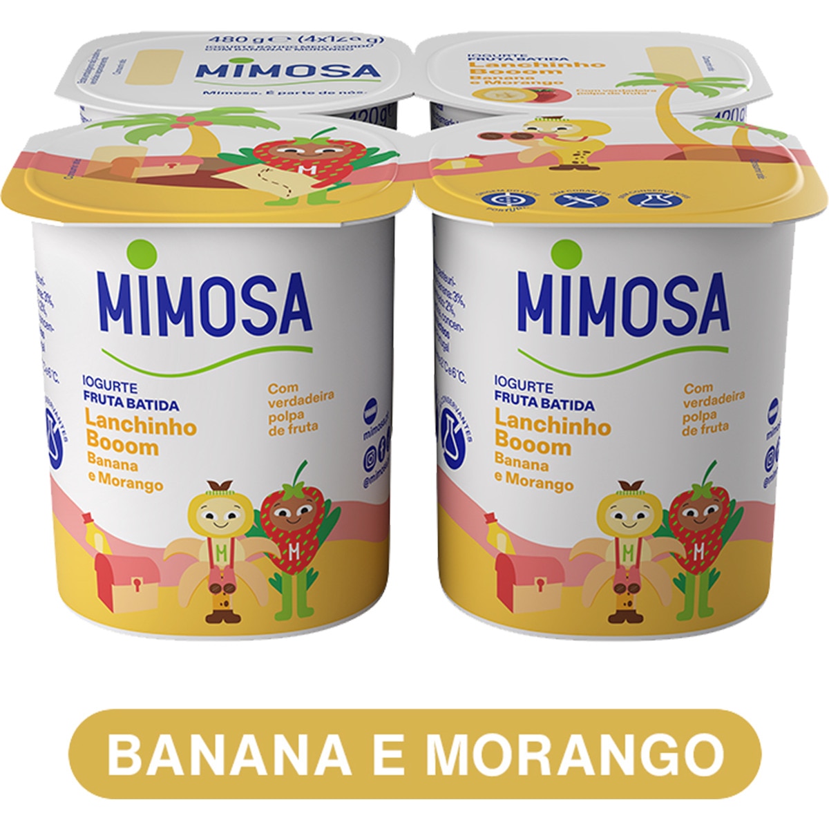 Iogurte Fruta Batida Morango e Banana Lanchinho Booom Pack 4 embalagem | 125 g