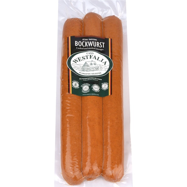 Cooked and smoked pork Bockwurst sausages without natural skins 3-pack container 540 g gluten-free, lactose-free