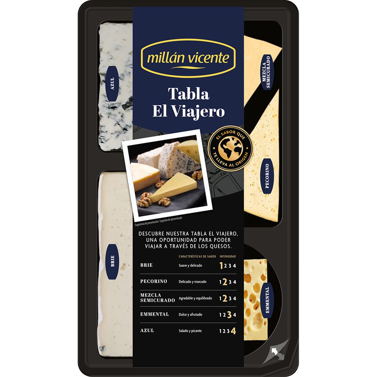 El Viajero tabla de quesos brie, pecorino, mezcla semicurado, emmental