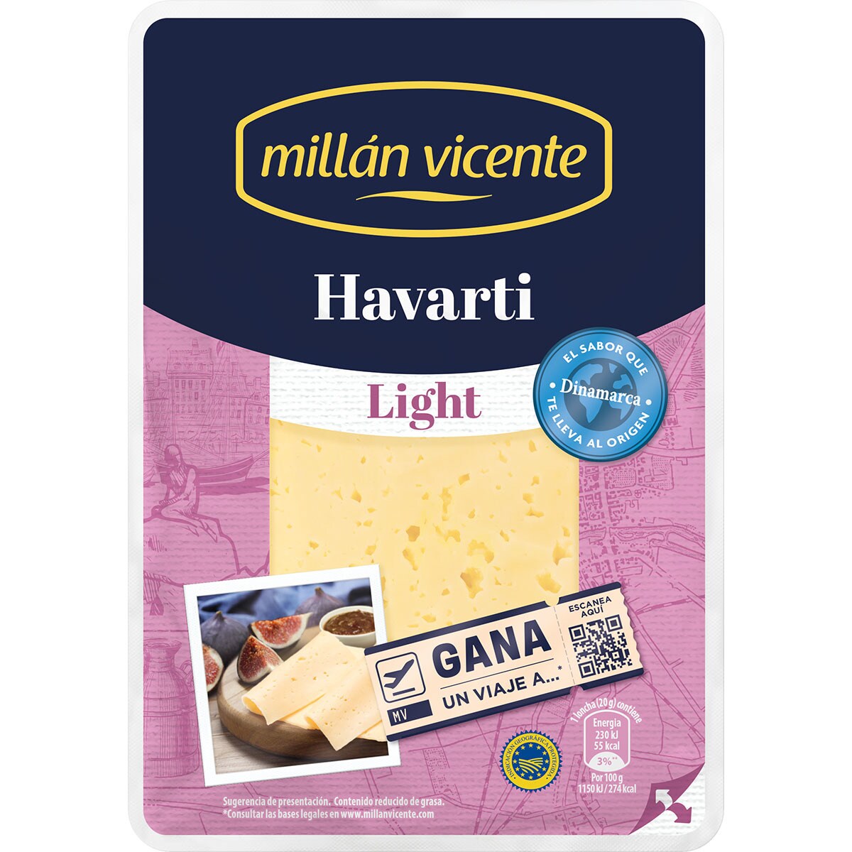 Queso danés havarti light en lonchas IGP envase 140 g · MILLAN VICENTE
