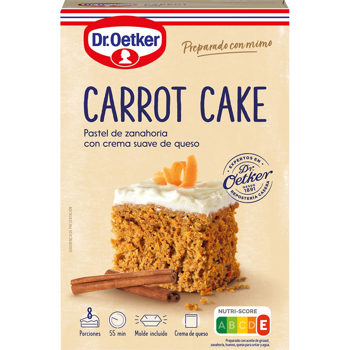 preparado para pastel de zanahoria con crema de queso 8 raciones con molde incluido