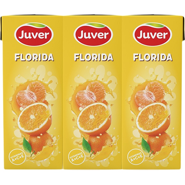 JUVER bebida de zumo Florida de naranja y mandarina pack 3 briks 200 ml 