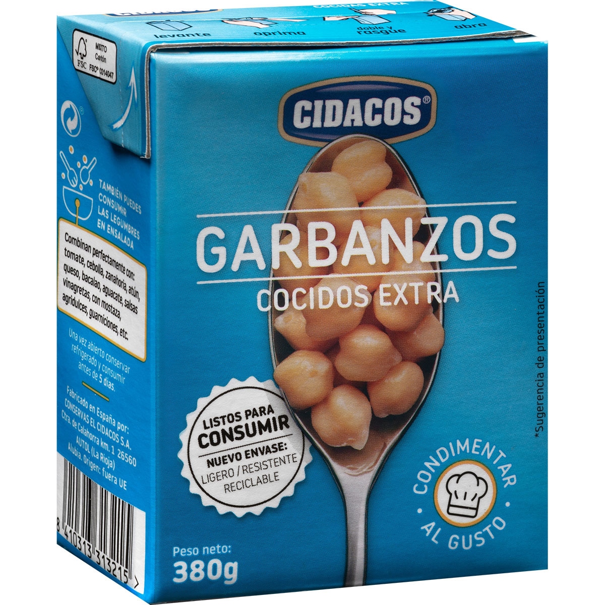 Garbanzos cocidos brik 250 g · CIDACOS · Supermercado El Corte Inglés