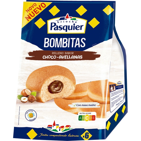 PASQUIER Bombitas bizcocho relleno de crema de chocolate y avellanas con masa madre bolsa 270 g 6 unidades envasadas individualmente