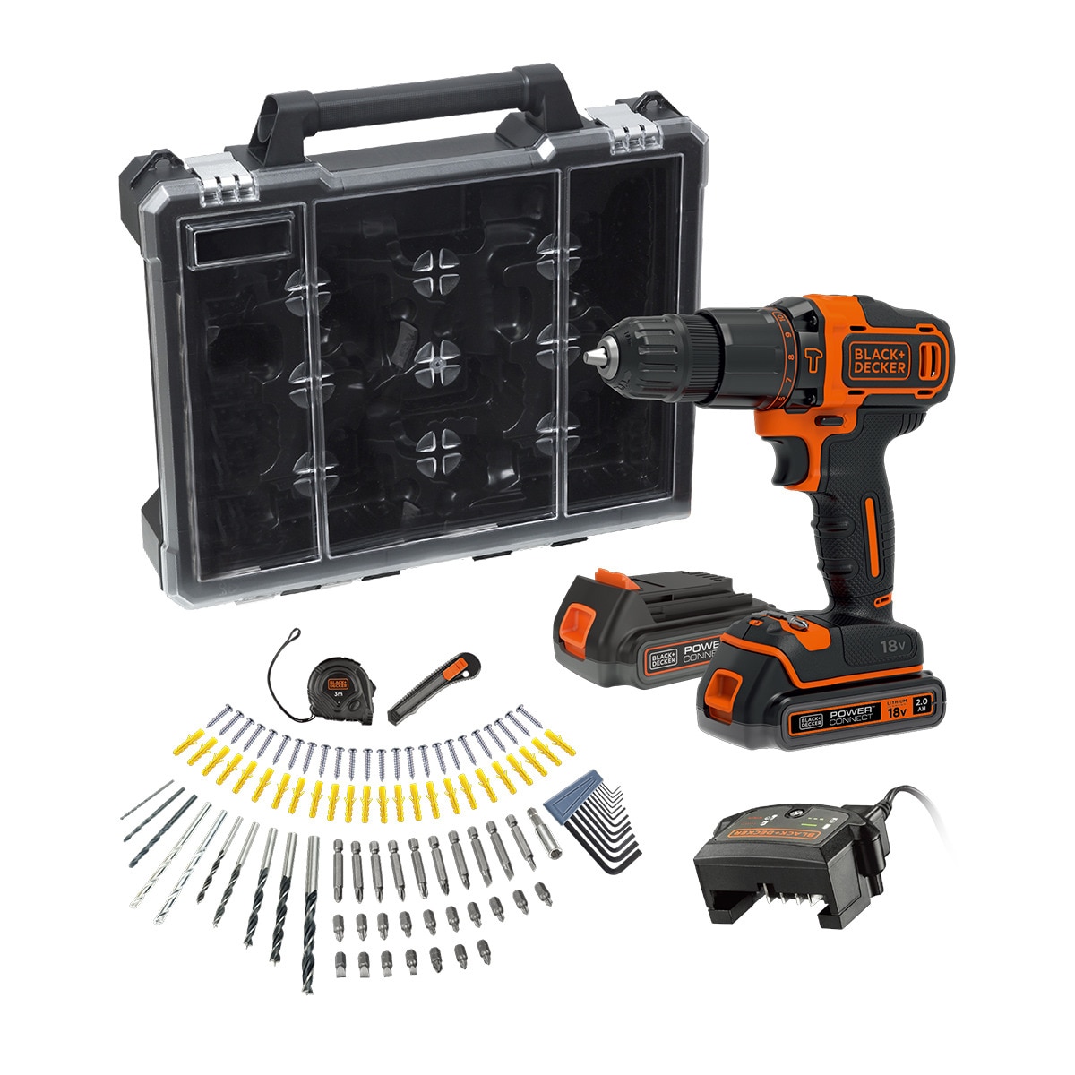 BLACK+DECKER - Taladro Percutor a Baterí­a 18 V BDCHD18D2AB-QW 2 bater­ías + maletí­n + accesorios.