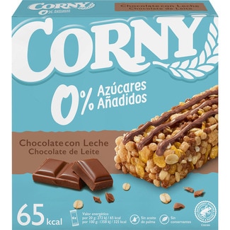 CORNY barritas de cereales de chocolate con leche 0% azúcares añadidos y sin aceite de palma estuche 120 g 6 barritas