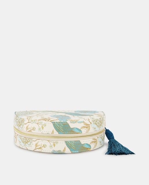 Joyero pequeño con print de pájaros en verde