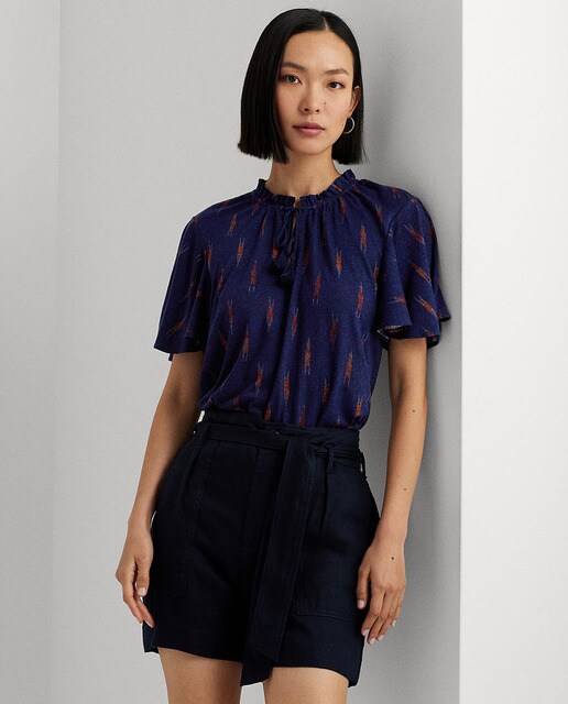 Top de mujer de manga con volante y ribete en el cuello · Women's