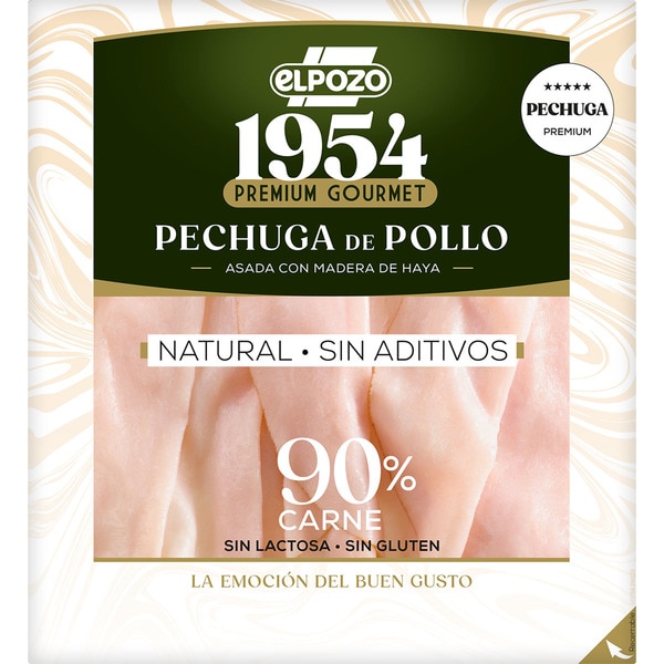 Edición 1954 Premium Gourmet pechuga de pollo asada con madera de haya natural sin aditivos en lonchas sin gluten sin lactosa envase 120 g