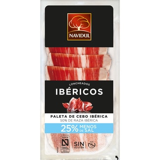 NAVIDUL Ibérico-Vorderschinken aus Getreidemast 50% iberische Rasse -25% Salz in Scheiben Behälter 40 g gluten- und laktosefrei