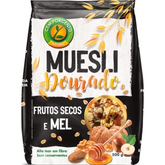 Cem Porcento Muesli Dourado de Frutos Secos e Mel embalagem 500 g