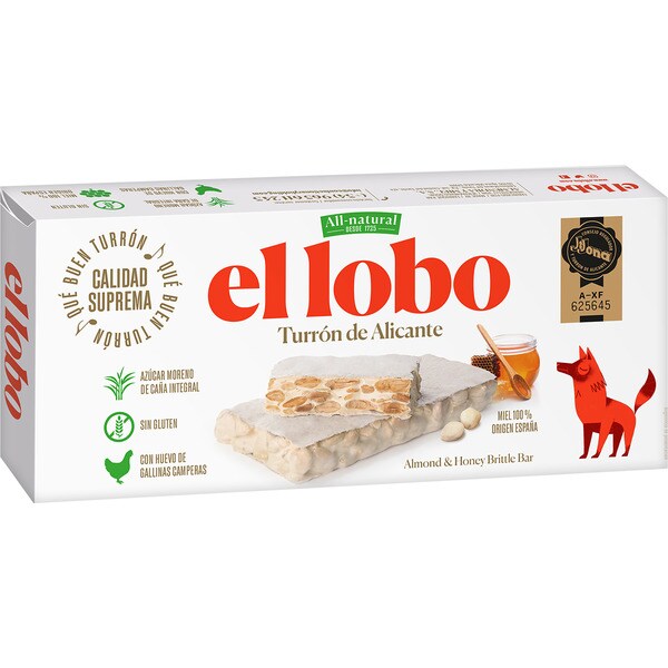 EL LOBO turrón duro de Alicante Calidad Suprema IGP Jijona Sin Gluten tableta 250 g