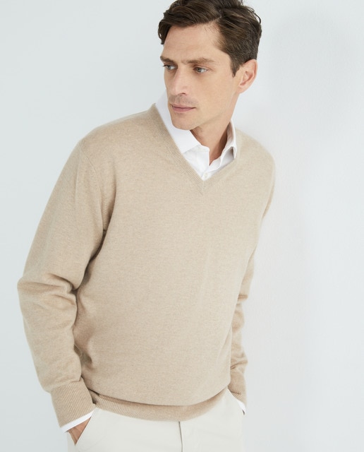 Alan Paine - Jersey de lana 100% cashmere con el cuello pico.