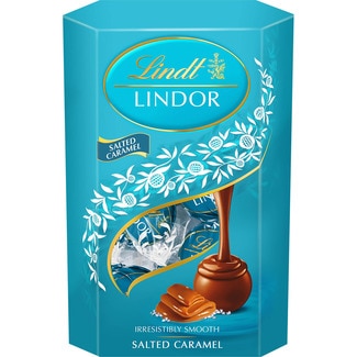 LINDT LINDOR Milchschokoladen- und salziges Karamell-Konfekt Karton 200 g