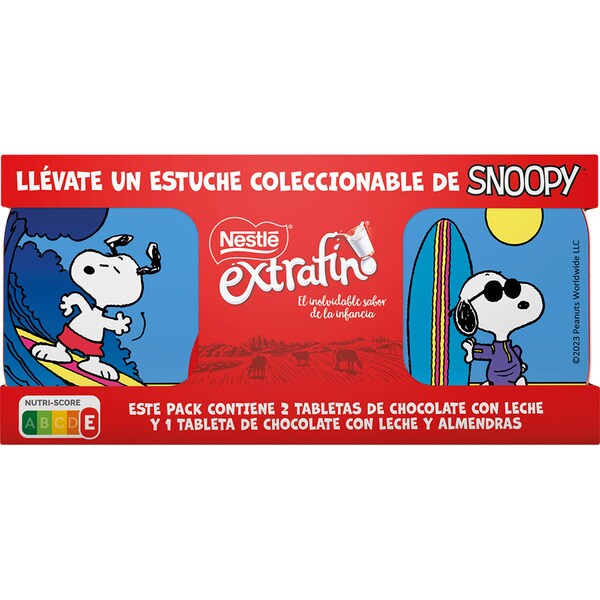 NESTLE EXTRAFINO 2 tabletas de chocolate con leche 125 g, 1 chocolate con leche y almendras 123 g pack  373 g con estuche gratis coleccionable