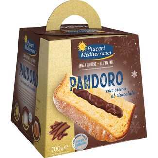 PIACERI MEDITERRANEI pandoro con crema de chocolate sin gluten y sin lactosa estuche 700 g
