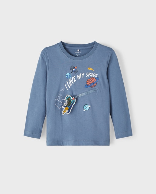 Camiseta manga larga de niño con detalle 3D