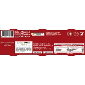 Atún claro en aceite de oliva pack 6 latas 48 g neto escurrido - Cuca