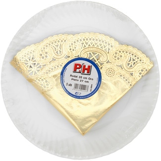 P&H Einweg-Zierdeckchen Gold 35 cm und Einwegteller 27 cm