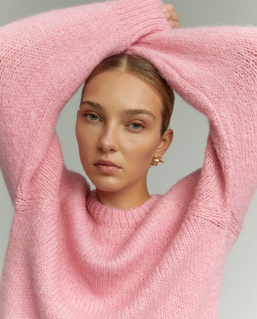 Jersey de punto con cuello caja mujer
