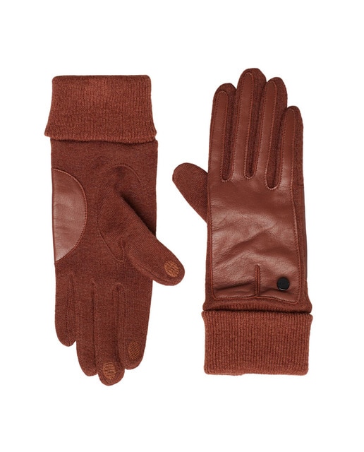 Guantes  combinados de  piel y punto en  marrón