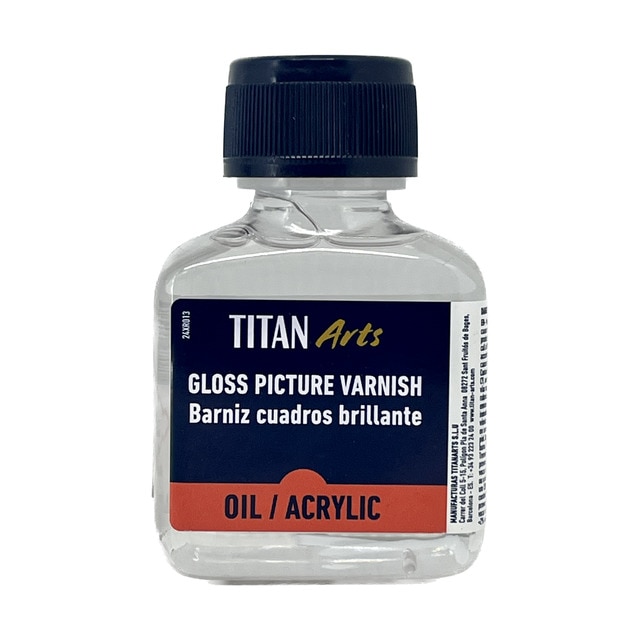 Botela de barniz cuadros brillante 100ml TITAN Arts.