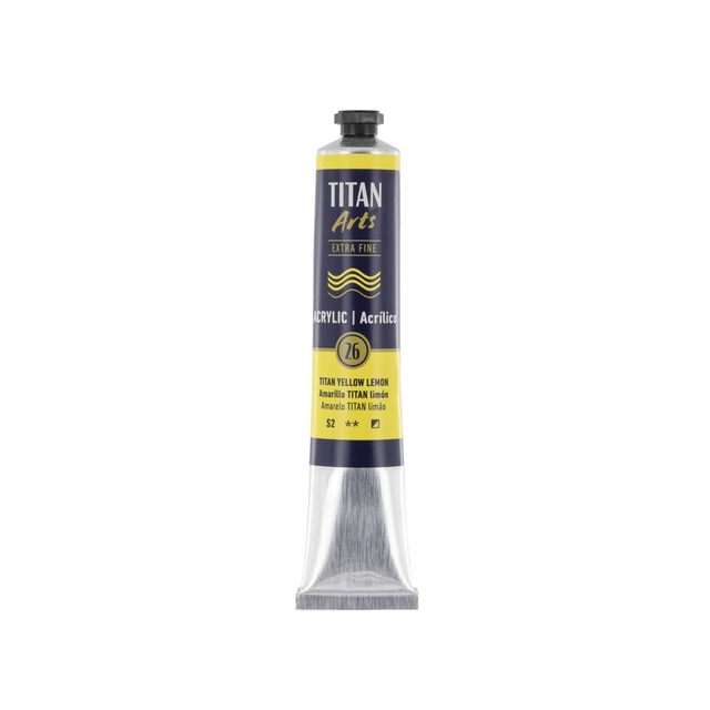 Tubo de pintura acrílica 60ml extra fine TITAN Arts amarilllo titan limón.