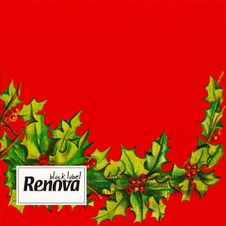 RENOVA Black Label Christmas holly decorated 3-ply napkins 33x33 cm packet 20 units