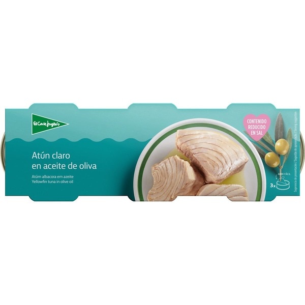 atún claro en aceite de oliva con bajo contenido en sal pack 3 lata 60 g neto escurrido