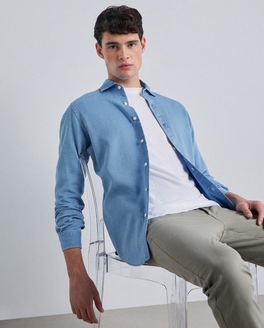 Light denim 2025 shirt men fashion