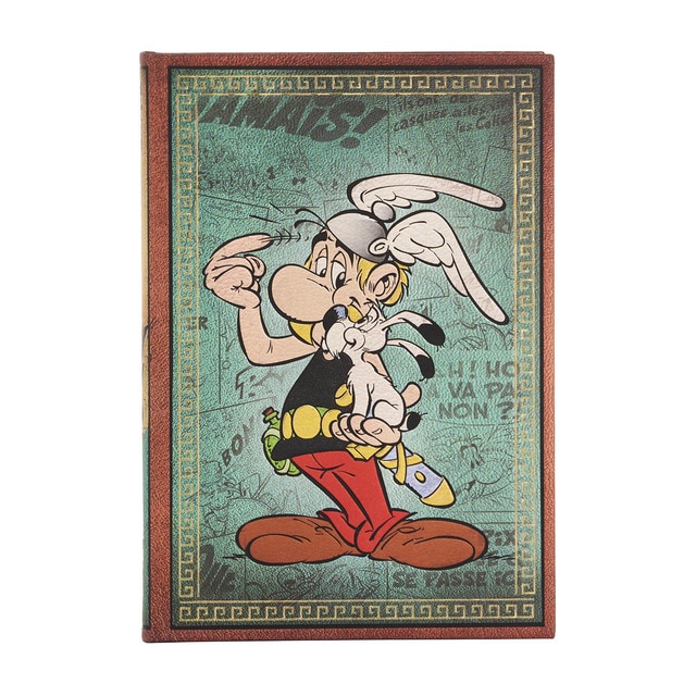 Libreta Astérix y Obélix Mini (95x140x18mm) rayada de 176 páginas y cierre con banda elástica Paperblanks naranja.