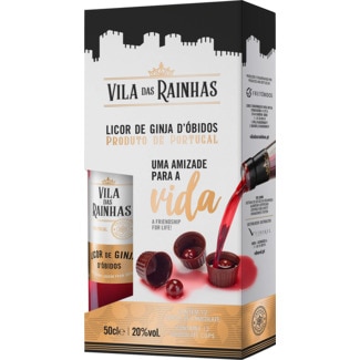 Vila das Rainhas Licor de Ginja D'Obidos+12 Copos de Chocolate garrafa 50 cl