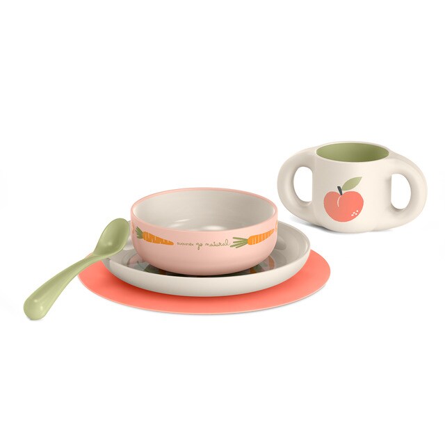 Set vajilla aprendizaje 5 piezas bebés Suavinex Go Natural +6 Meses Premium.