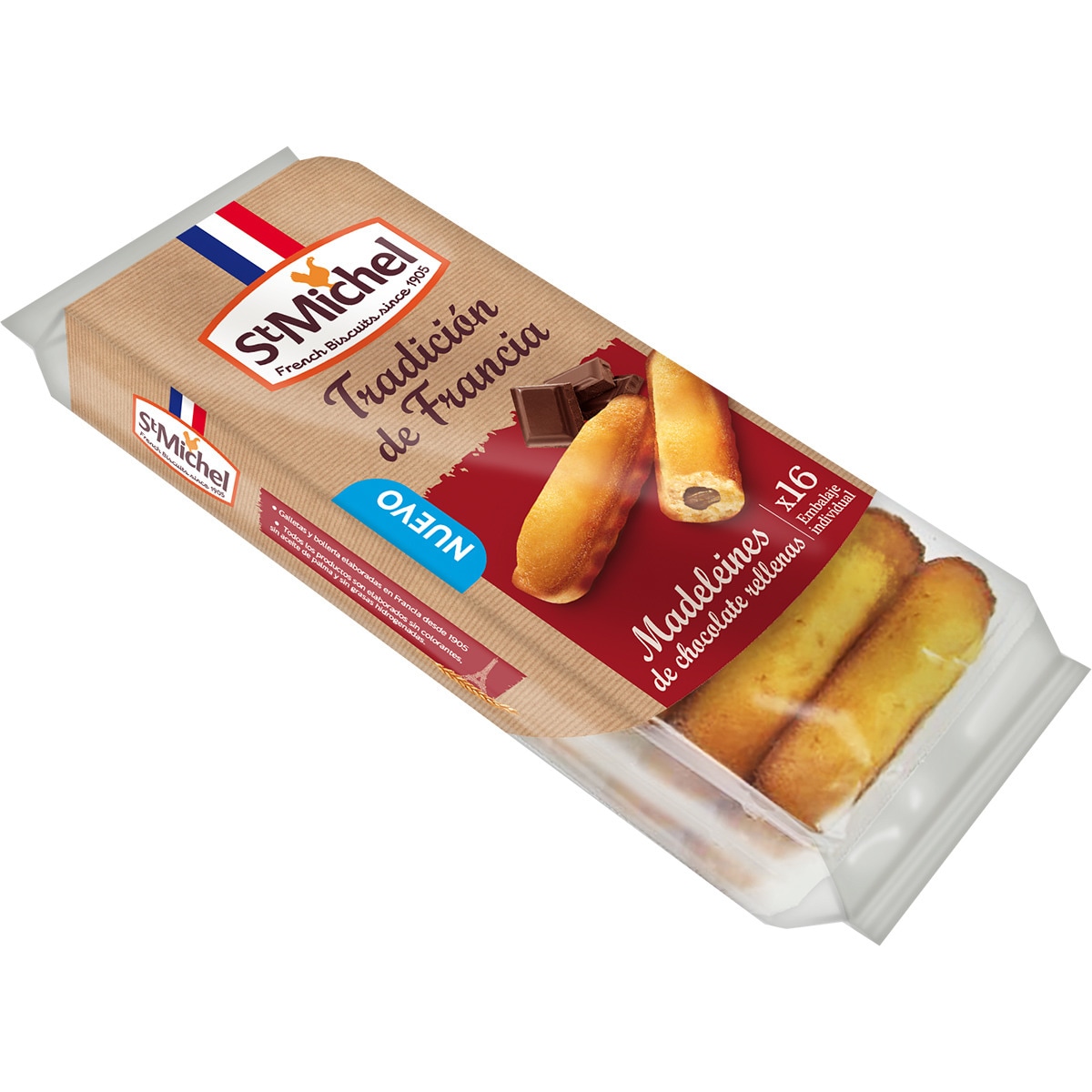 magdalenas rellenas de chocolate envasadas en pack de 2