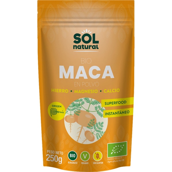 SOL NATURAL Bio maca en polvo con hierro, magnesio y calcio, ecológica y sin gluten bolsa 250 g