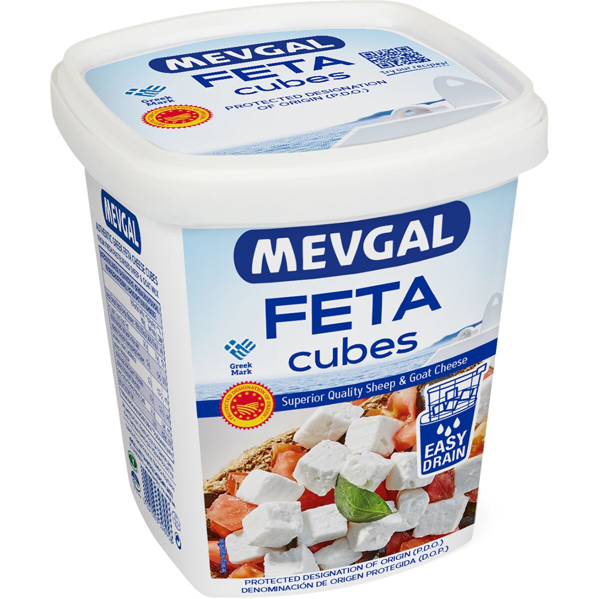 Queso griego feta en cubitos DOP envase 150 g neto escurrido · MEVGAL