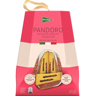 EL CORTE INGLES pandoro relleno de chocolate italiano con mantequilla y fermentación natural estuche 750 g