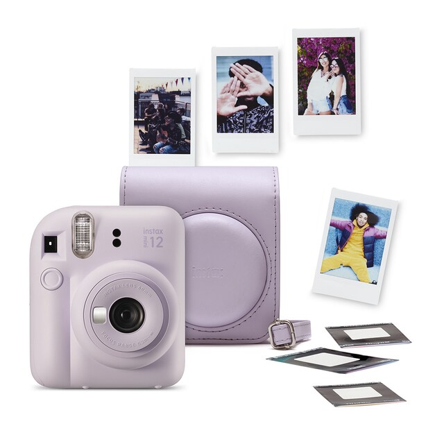 Kit de Cámara instantánea Fujifilm instax mini 12 con funda, carga 10 fotos y 50 adhesivos de doble cara