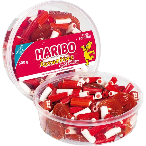 Favoritos Red & White assorted red and white liquorice family size tub 500 g