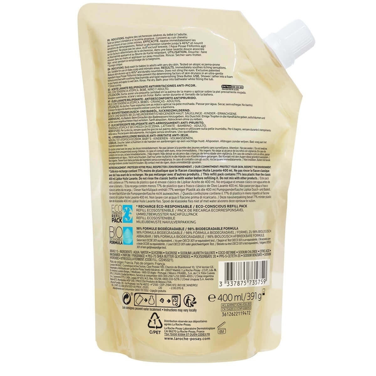 Recarga Lipikar Óleo Lavante AP+ - 400 ml 2