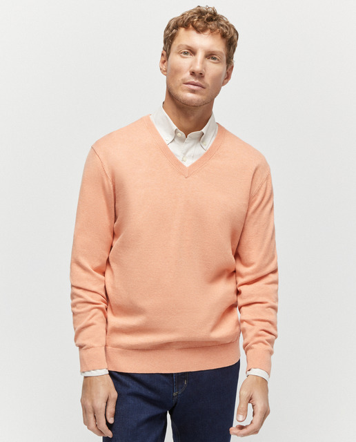 Jersey de algodón pima con cuello de pico de hombre