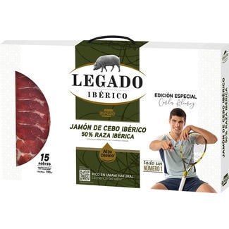 LEGADO IBERICO case with sliced grain-fed 50% Iberian breed ham case 750 g contains 15 x 50 g packets gluten-free and lactose-free