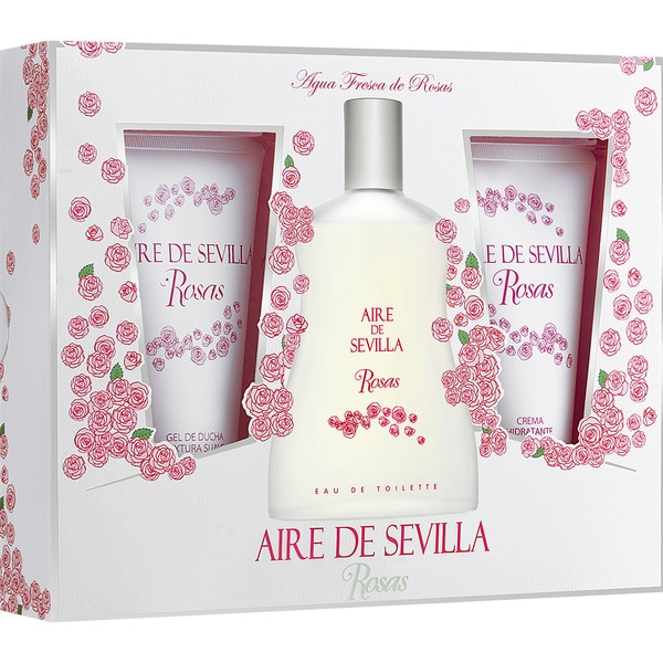 Rosas estuche con eau de toilette femenina natural spray 150 ml + crema corporal hidratante tubo 100 ml + gel de baño tubo 100 ml