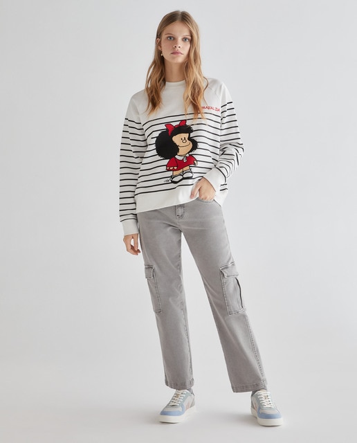 Pantalón vaquero cargo straight mujer