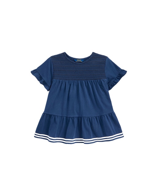 Camiseta con fruncido de niña en azul