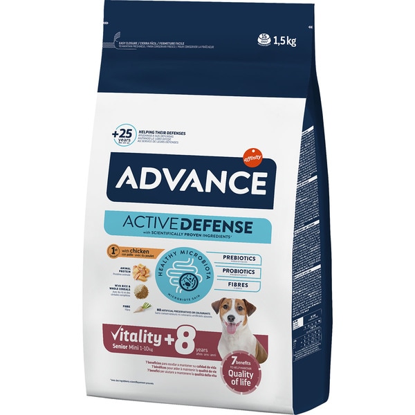 Active Defense pienso para perros senior mini con pollo y arroz bolsa 1,5 kg