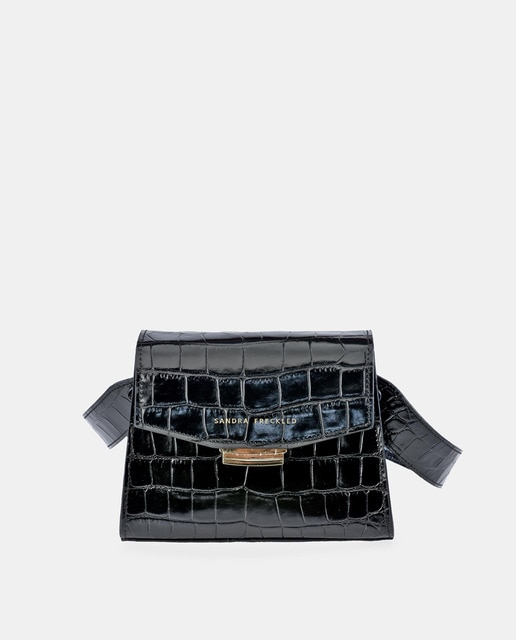 Black mock croc online bag